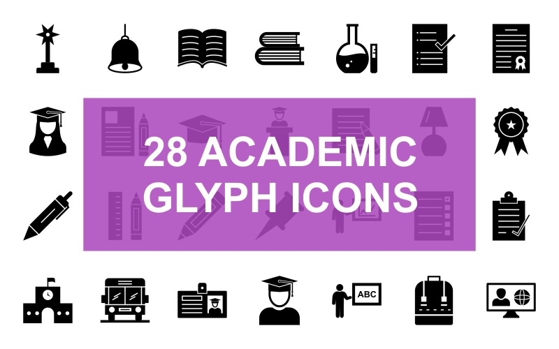 Academic Glyph Black Icon Set