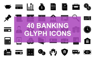 40 Banking Glyph Black Icon Set