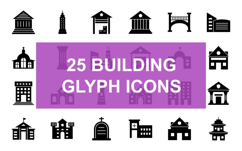 25 Building Glyph Black Icon Set