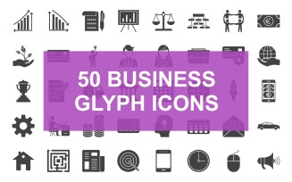50 Business Glyph Black Icon Set