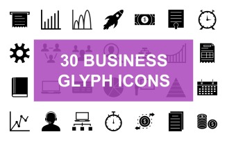 30 Business Management Glyph Black Icon Set