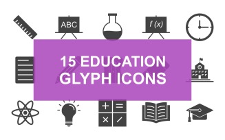 Education Glyph Black Icon Set