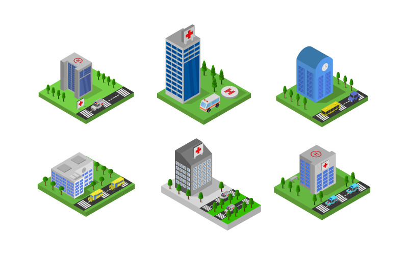 Isometric Hospital Set On White Background - Vector Image Vector Graphic