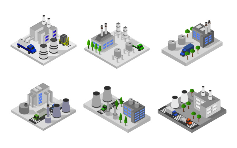 Isometric Industry Set On White Background - Vector Image Vector Graphic