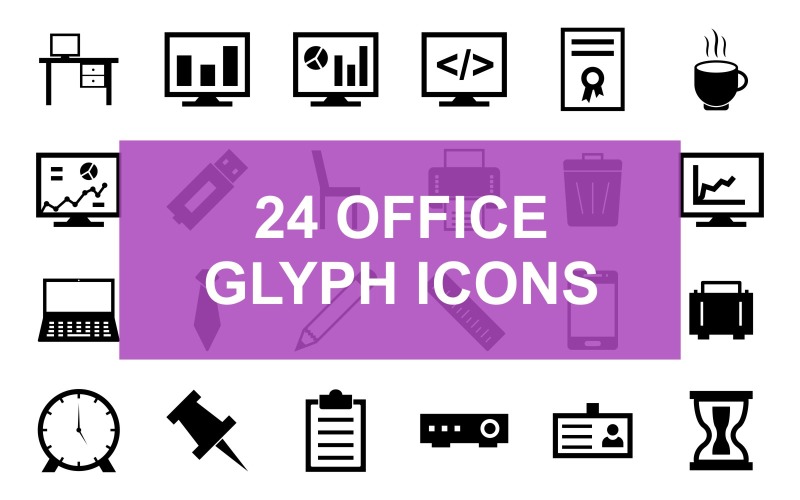 24 Office Glyph Black Icon Set