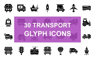 30 Transportation Glyph Black Icon Set