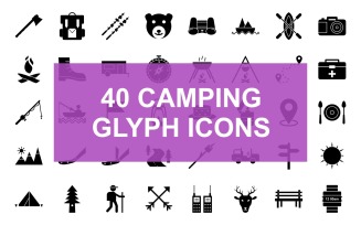 Camping Glyph Black Set Icon