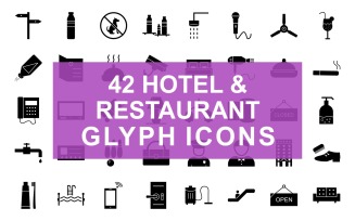 Hotel & Restaurant Glyph Black Set Icon