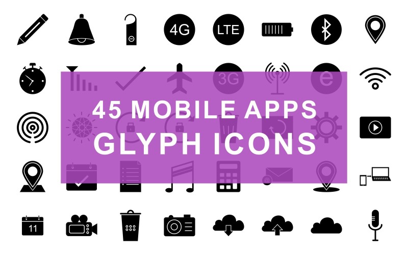 Mobile Apps Glyph Black Set Icon Icon Set