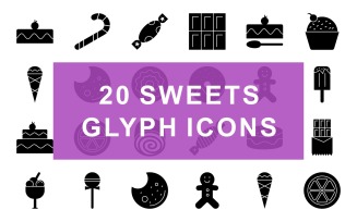 Sweets Glyph Black Set Icon