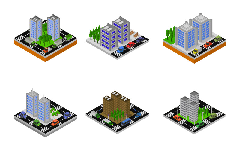 Isometric City Set On Background - Vector Image Vector Graphic
