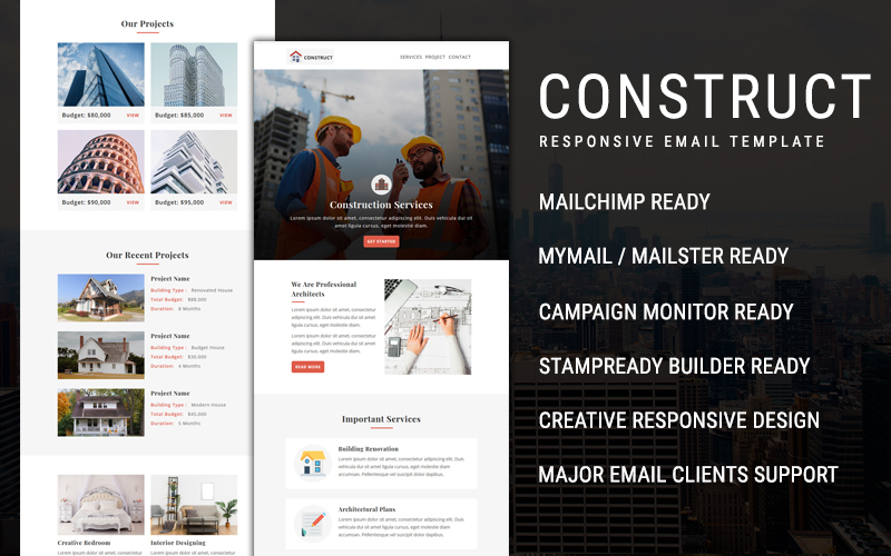 Responzivní Newsletter šablona "Construct - Email" #108979