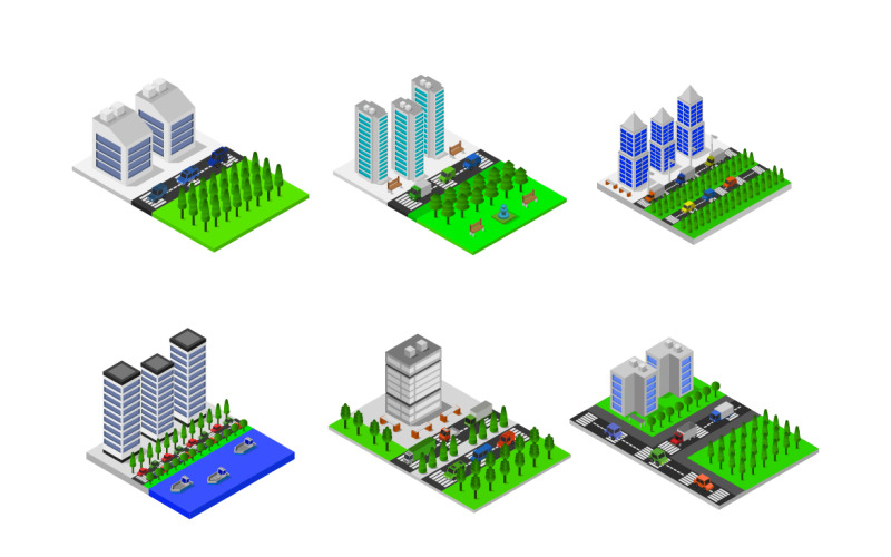 Set Of Isometric Cities - Vector Image Vector Graphic