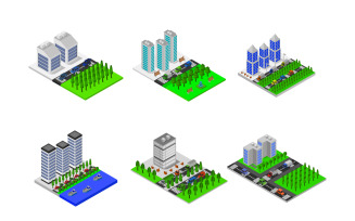 Set Of Isometric Cities - Vector Image