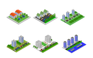 Set of Isometric Cities - Vector Image