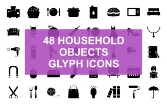 Household Objects Glyph Black Set Icon