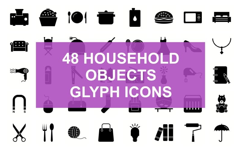 Household Objects Glyph Black Set Icon Icon Set