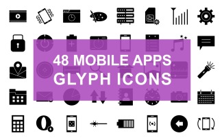 Mobile Apps Glyph Black Set Icon