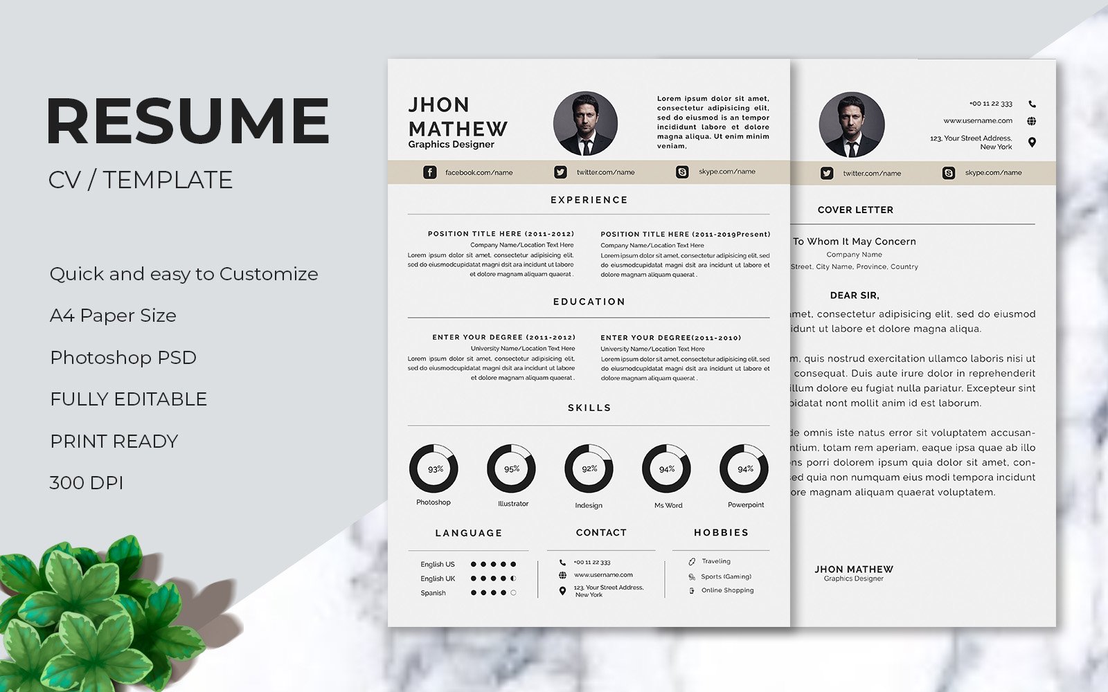 Template #109276 Resumefemalefeminineinfographicletterminimalistmodernmodern Resumeportfolioprofessionalresumeresume Webdesign Template - Logo template Preview