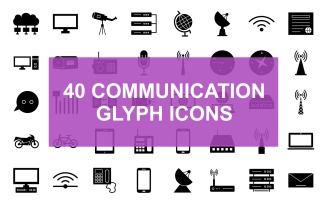 Communication Glyph Black Set Icon