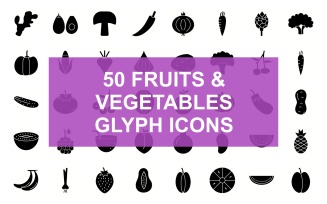 Fruits & Vegetables Glyph Black Set Icon