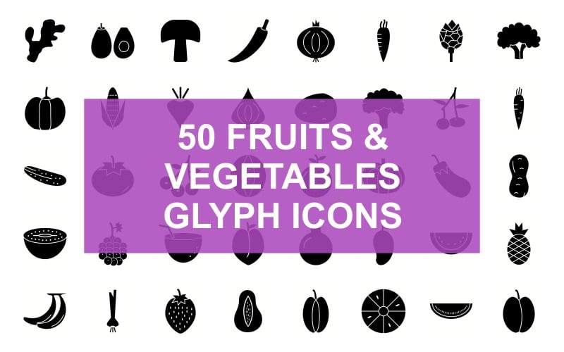 Fruits & Vegetables Glyph Black Set Icon Icon Set