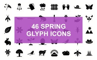Spring Glyph Black Set Icon