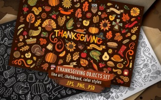 Thanksgiving Objects & Elements Set - Vector Image