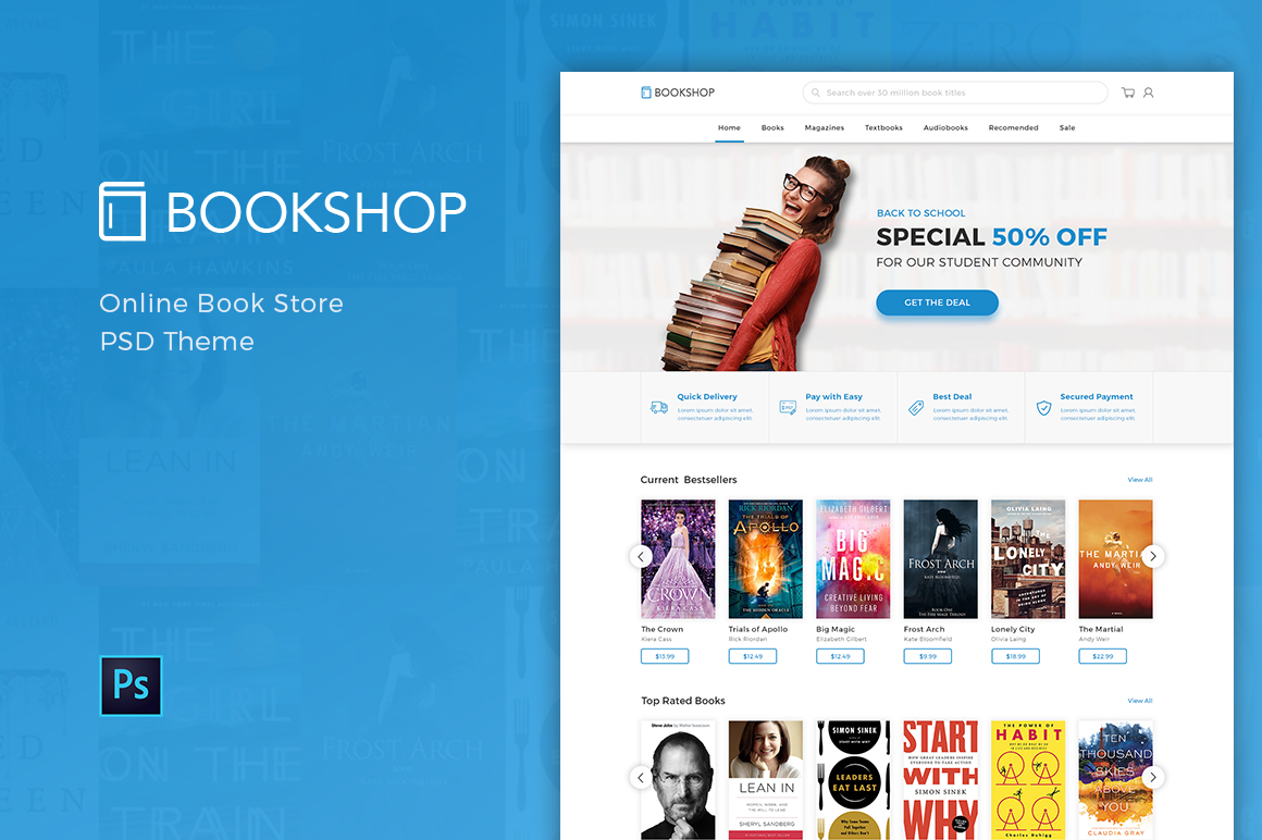 Modello PSD Bootstrap #109724 "Bookshop - Online Book Store"