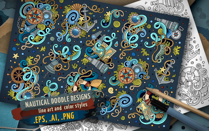 Nautical Doodles Designs Set - Corporate Identity Template