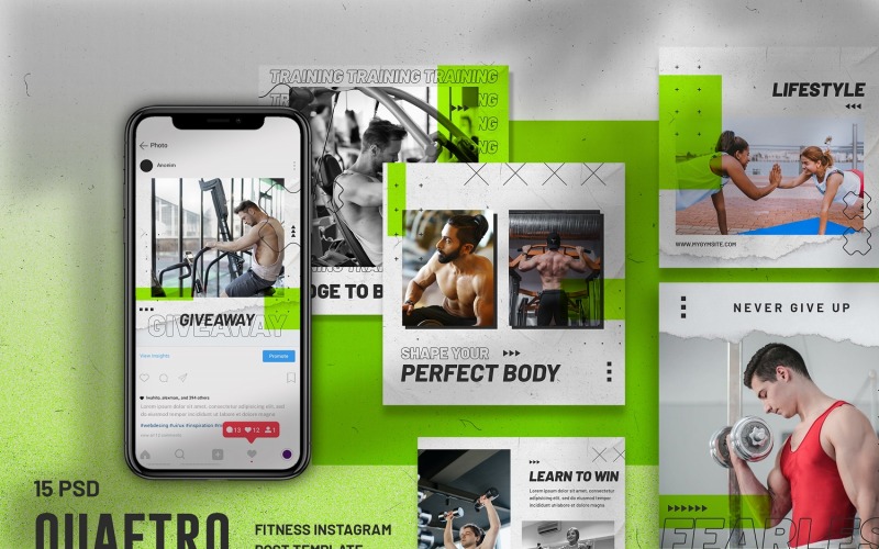 Quaetro - Fitness Instagram Post Template for Social Media