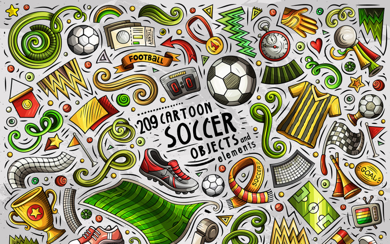 Soccer Cartoon Doodle Objects Set - Vector Image Vector Graphic