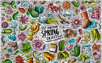 Spring Cartoon Objects Set - Vector Image