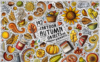 Autumn Cartoon Doodle Objects Set - Vector Image