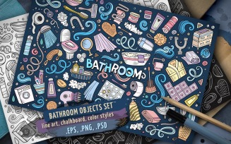 Bathroom Objects & Elements Set - Vector Image