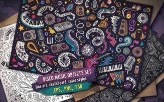 ♬ Disco Music Objects & Elements Set - Vector Image