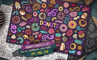 Donuts Objects & Elements Set - Vector Image