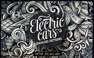 Electric Cars Graphics Doodles Seamless Pattern