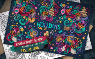 Holidays Doodles Designs Set - Corporate Identity Template