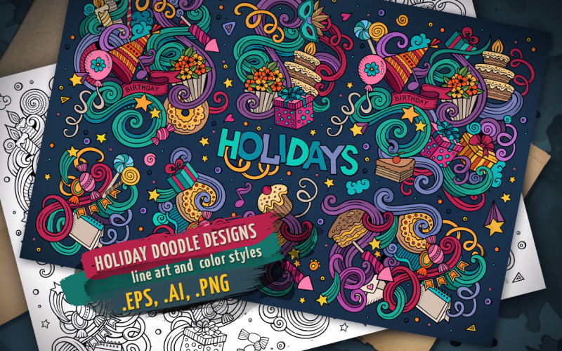 Holidays Doodles Designs Set - Corporate Identity Template