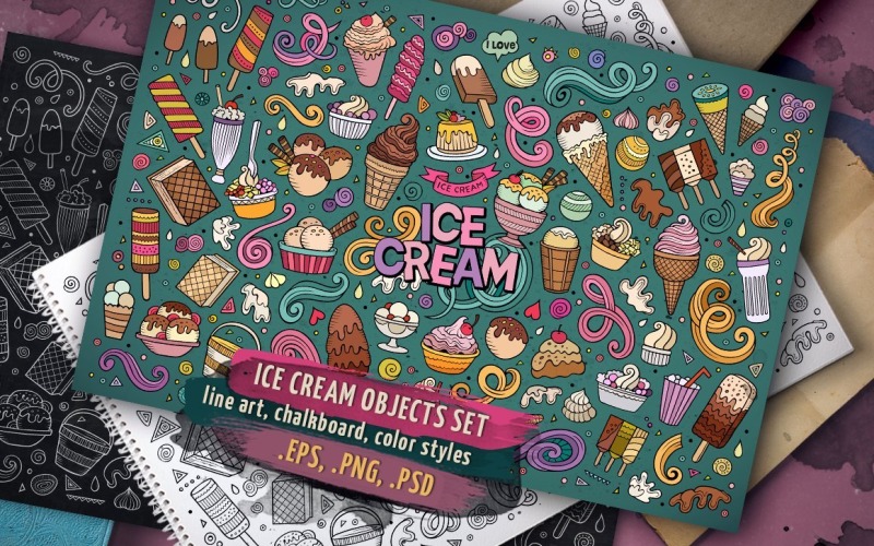 Ice Cream Objects & Elements Set - Vector Image Vector Graphic