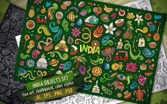 India Objects & Elements Set - Vector Image