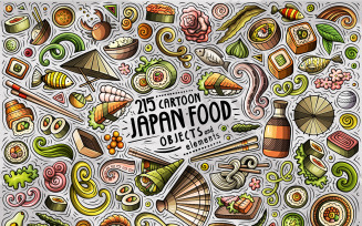 Japan Food Cartoon Doodle Objects Set - Vector Image
