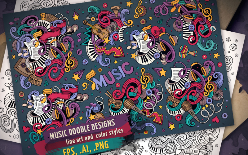 Musical Doodles Designs Set - Corporate Identity Template