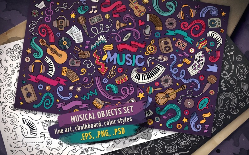 ♬ Musical Objects & Elements Set - Vector Image Vector Graphic