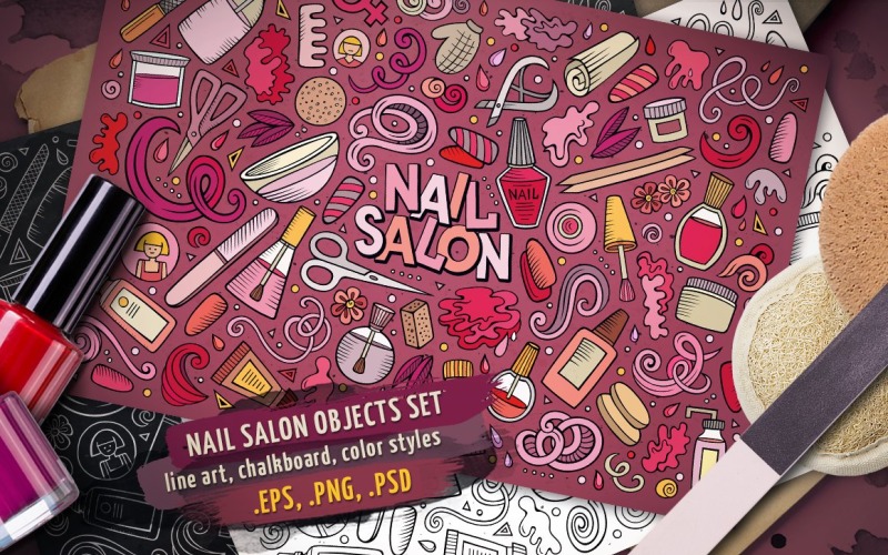 Nail Salon Objects & Elements Set - Vector Image Vector Graphic