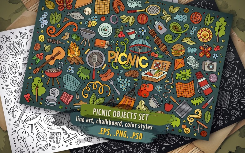 Picnic Objects & Elements Set - Vector Image Vector Graphic