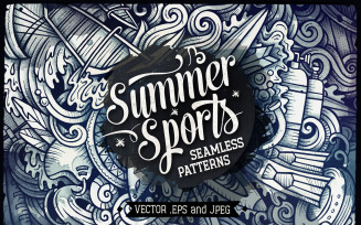 Summer Water Sport Graphics Doodles Seamless Pattern