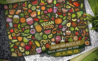 Vegan Food Objects & Elements Set - Vector Image