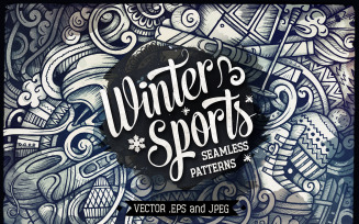 Winter Sports Graphics Doodles Seamless Pattern